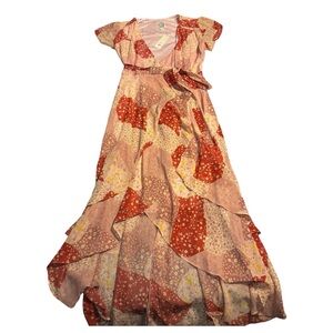 Francesca’s Madonna Short Sleeve Wrap Skirt Maxi Dress Pink White NWT Small